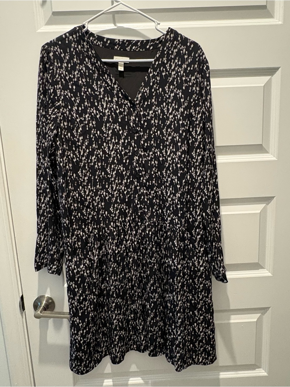 Garnet Hill Black Dress with White Fleck Print